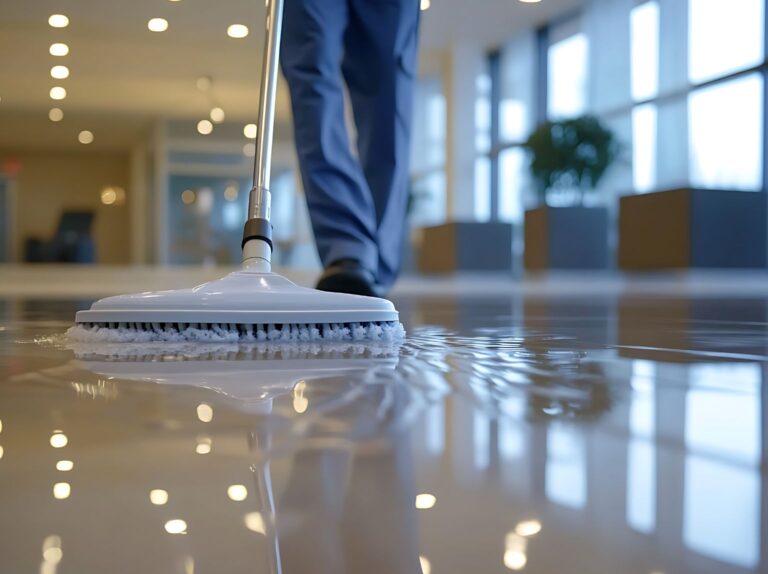 Professionell gepflegter Boden mit Polymerfilm nach Ausführung durch Gebäudereiniger-Fachbetrieb