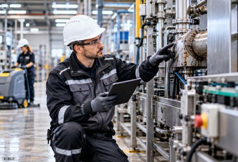 Fachgerechte Dosierung von Reinigungschemie für die professionelle Industriereinigung durch einen Gebäudereiniger