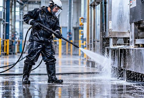 Sichere Maschinenreinigung nach Freigabe einer Produktionsanlage durch Gebäudereiniger und technischen Verantwortlichen